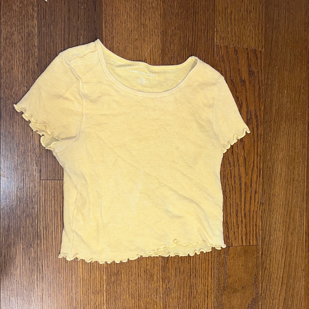 American Eagle Outfitters Mustard Ruffle Sleeve Tee